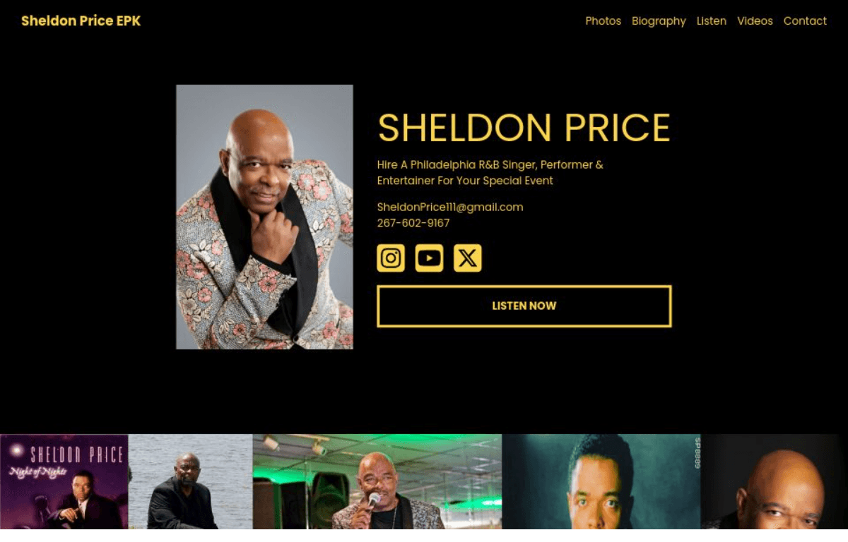 Sheldon Price press kit with artist photo, bio and booking links